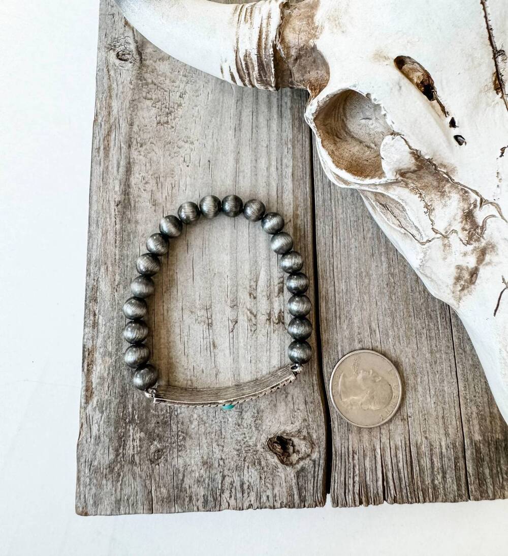 NEW BOHO RANCH women's aztec concho stretch bracelet in turquoise/silver